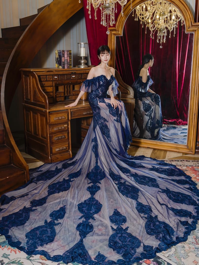 台中婚紗棚拍｜蕾絲魚尾婚紗全身照