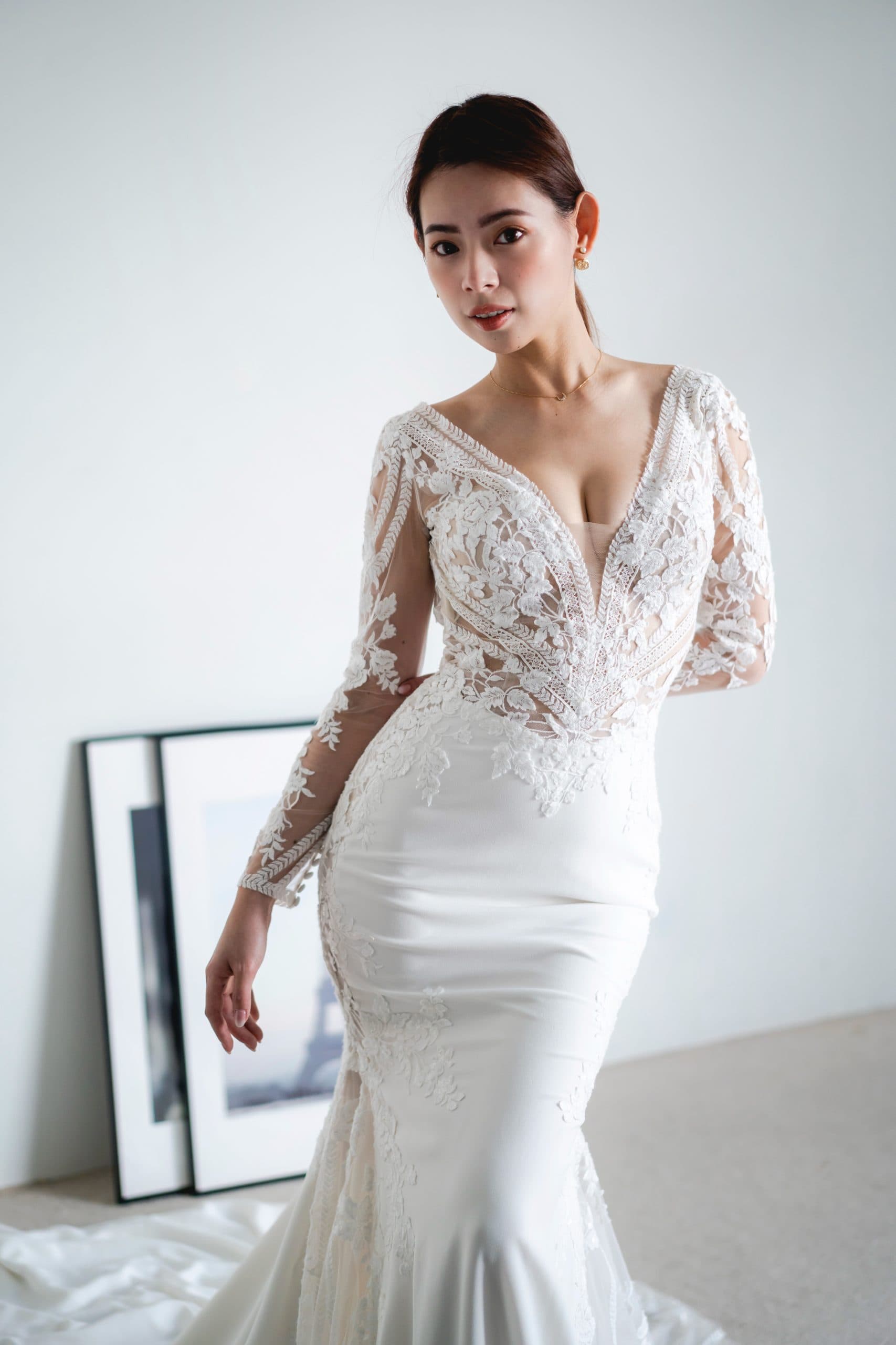 夢幻高級訂製婚紗品牌｜比堤婚紗｜緞面典雅白紗上身細節
