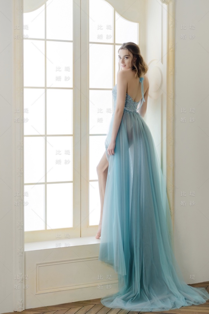 比堤婚紗 美背女神 粉藍色晚禮服-2